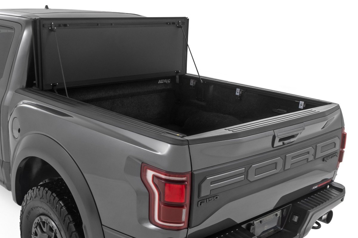 Ford F-150 Lightning Hard Tri-Fold Flip Up Bed Cover - Rough Country - Flip Up - 4WD - '22-'24